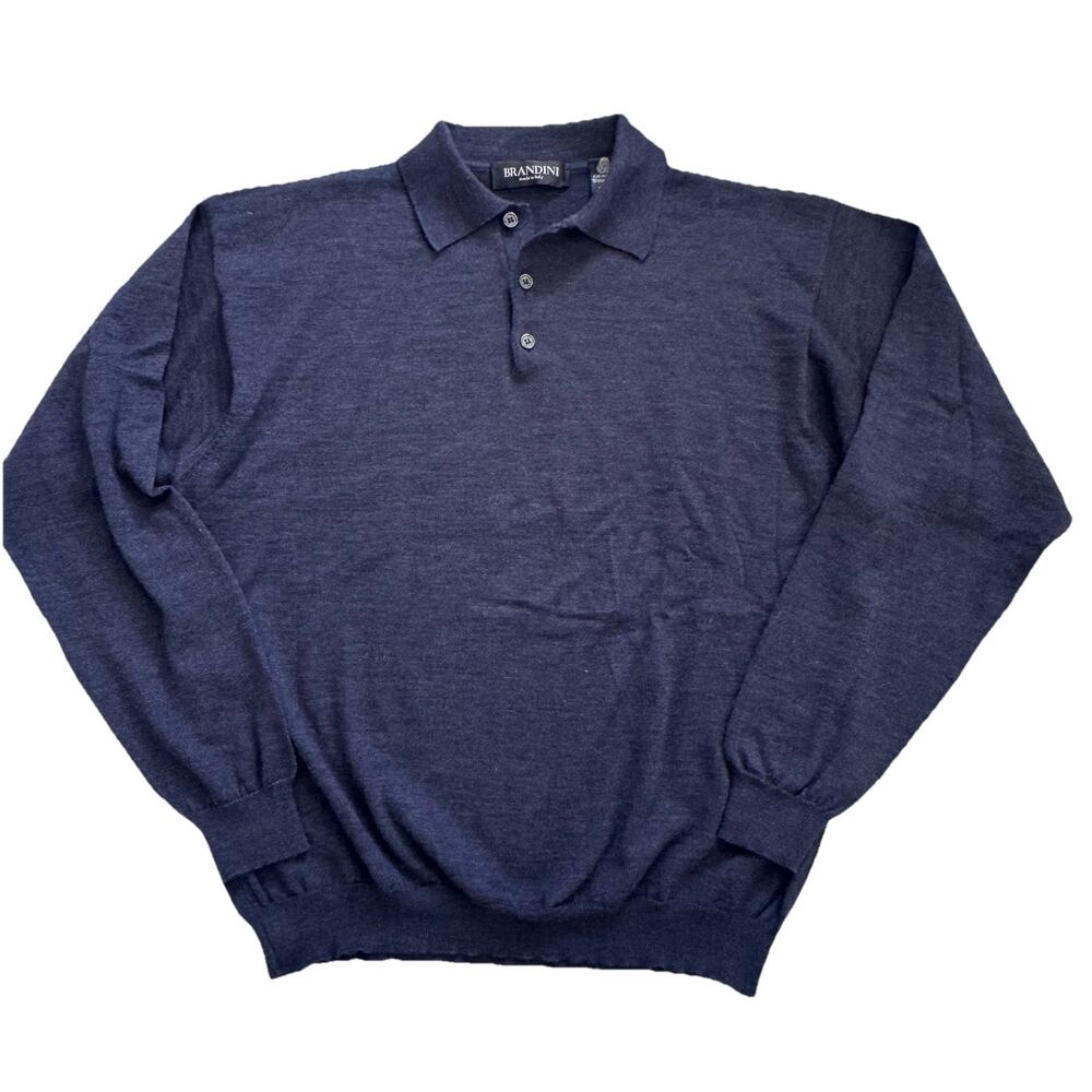 Brandini Italy Mens 100% Merino Wool Mens Polo Sweater L Preppy Classic